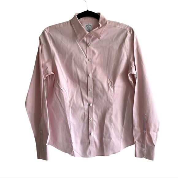 BROOKS BROTHERS Cotton Stretch Button Front Fitted Long Sleeve Shirt Pink 6 - Picture 1 of 7